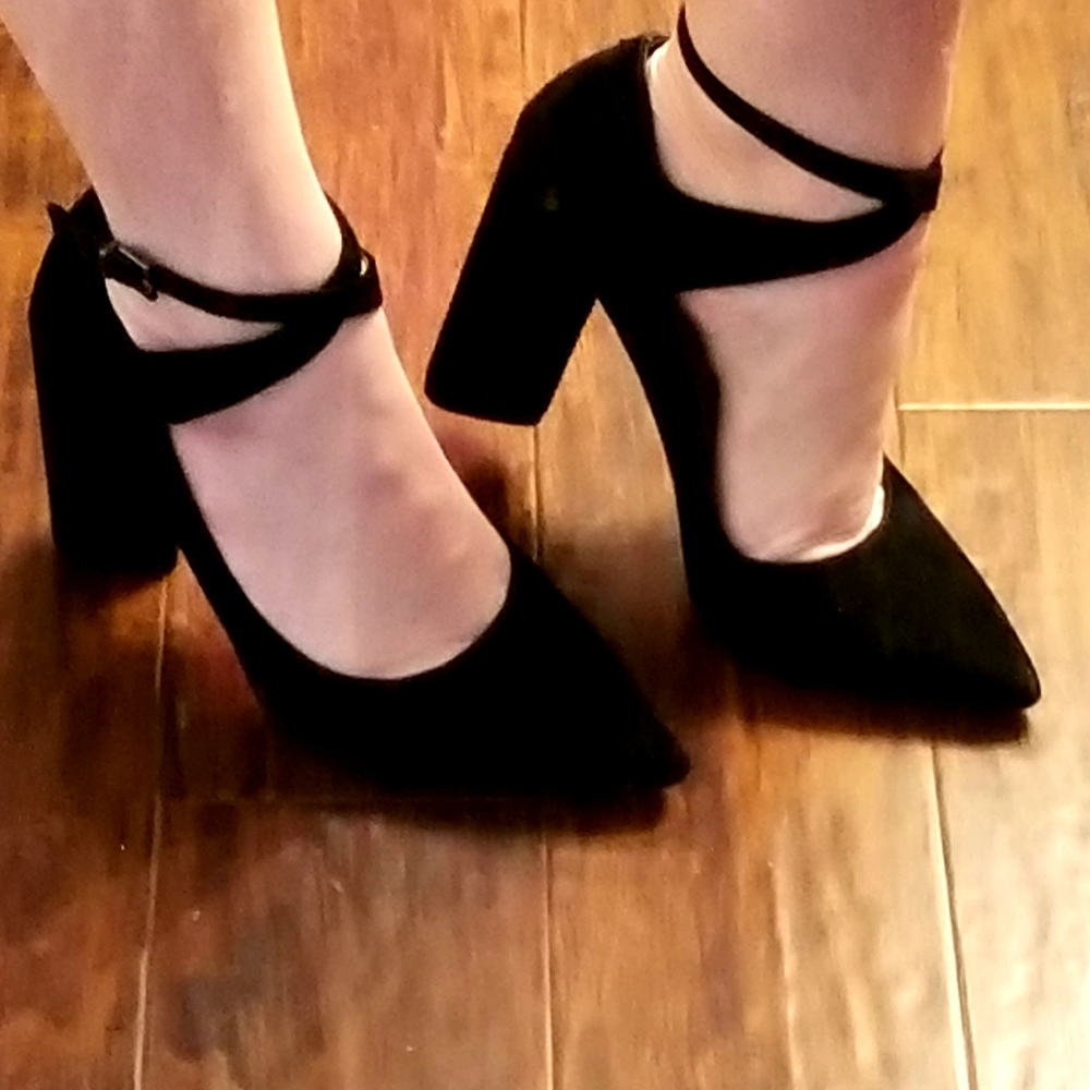 GIANNI BINI🖤Black Suede Ankle Strap Block Heels
